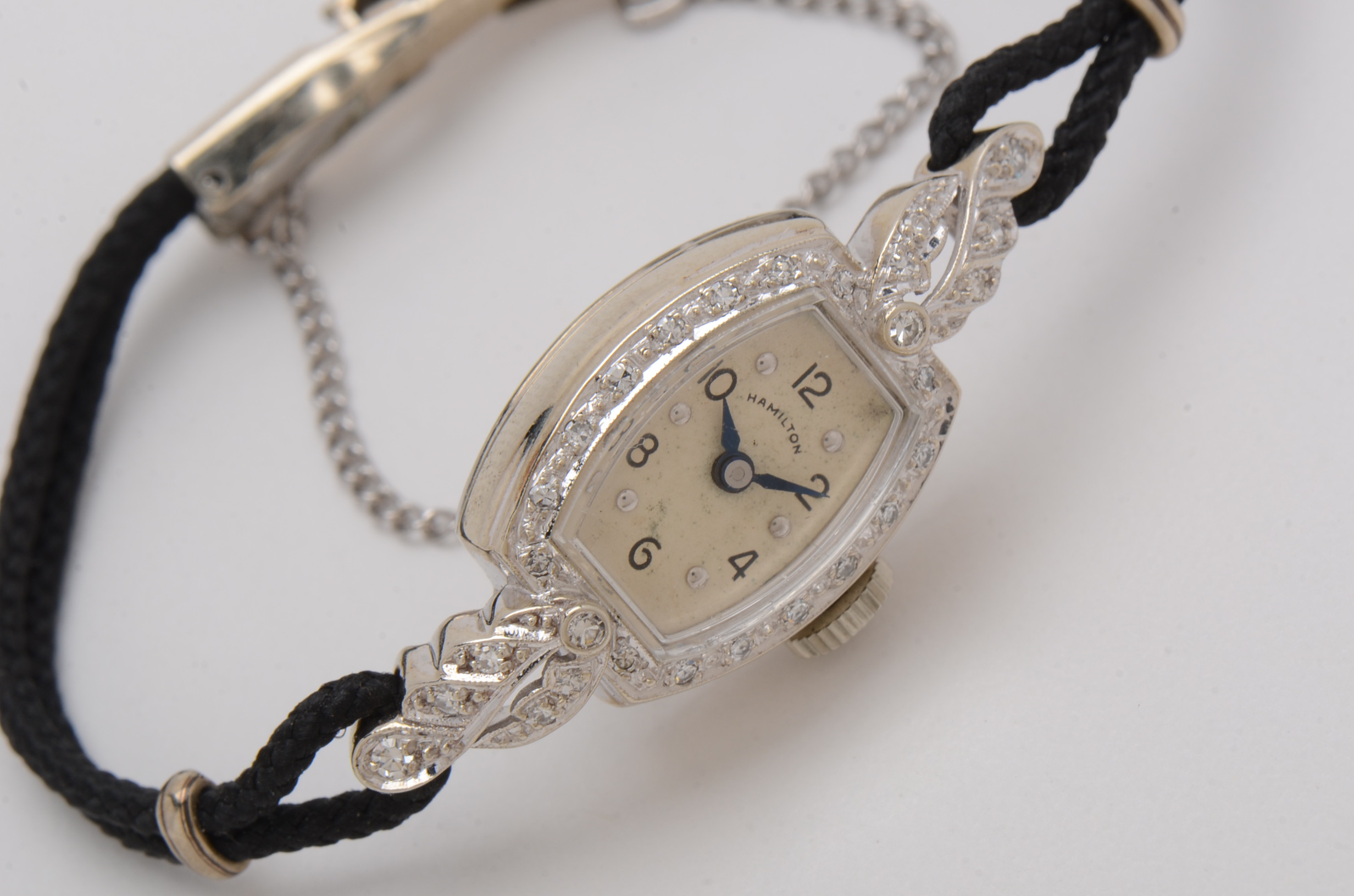 14K White Gold Vintage Hamilton Watch with Diamonds