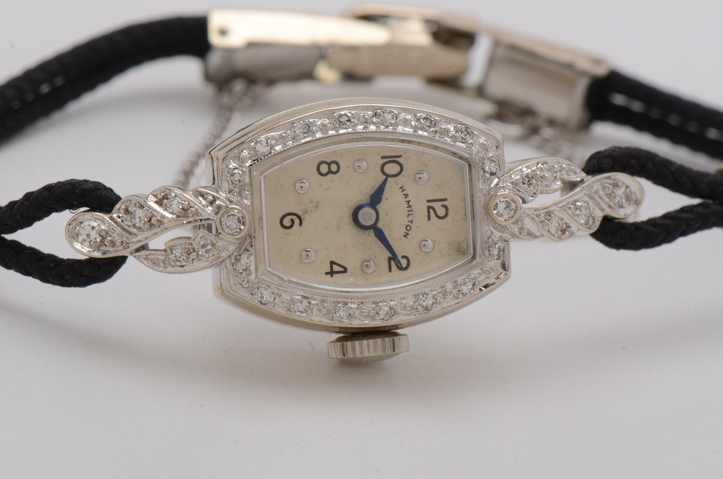 14K White Gold Vintage Hamilton Watch with Diamonds