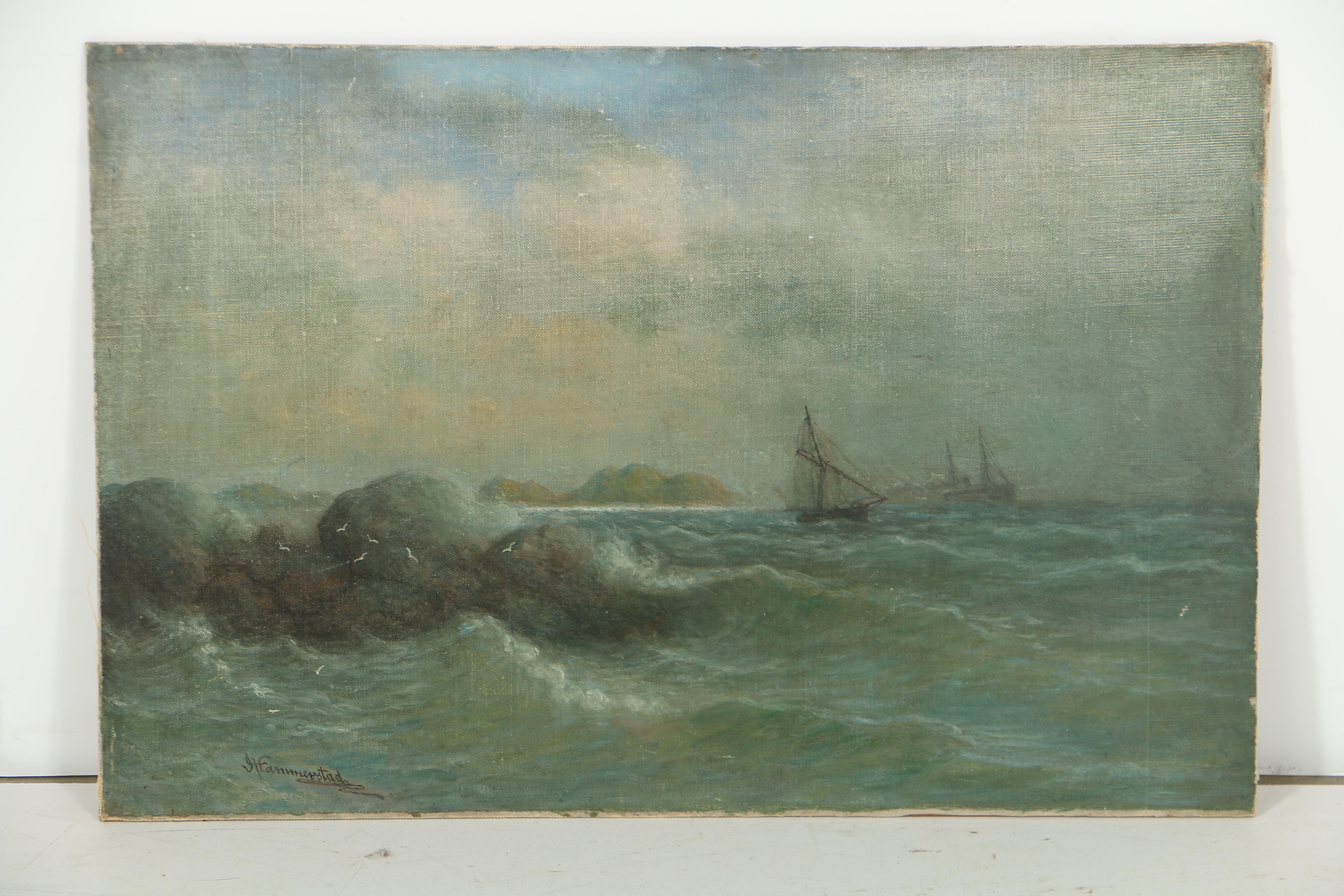 John Hammerstad Oil Painting on Canvas on Board Coastal Landscape