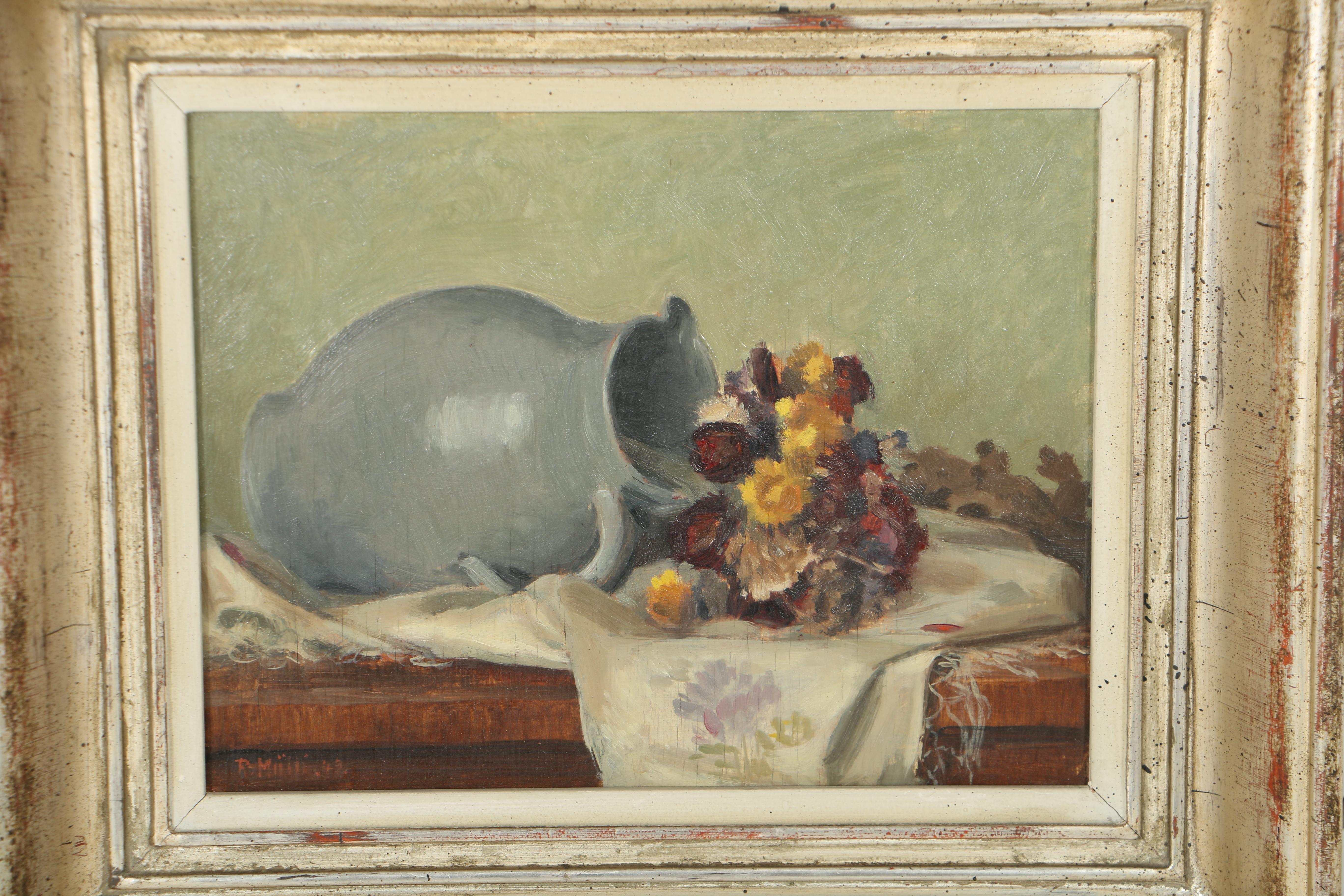 Rudolf Mülli Oil Painting on Board of a Floral Still Life