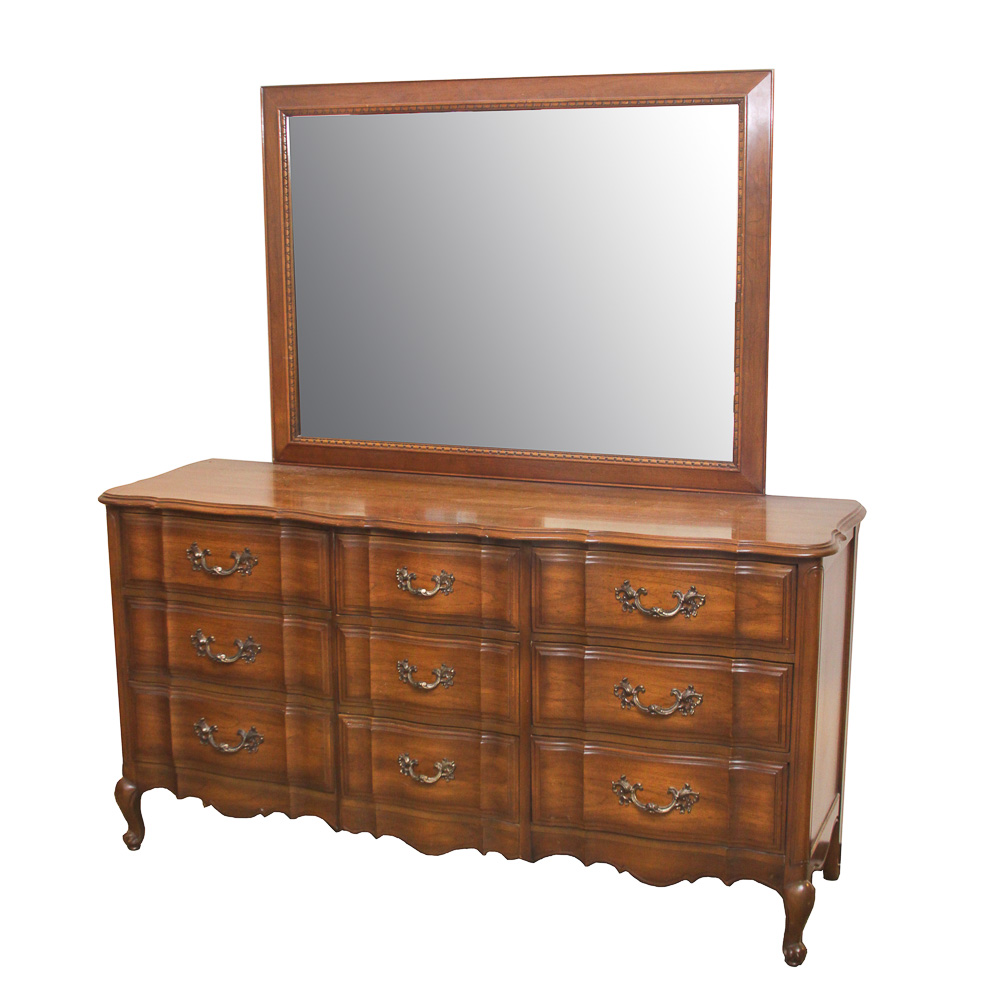 Vintage French Provincial Style Cherry Dresser with Mirror