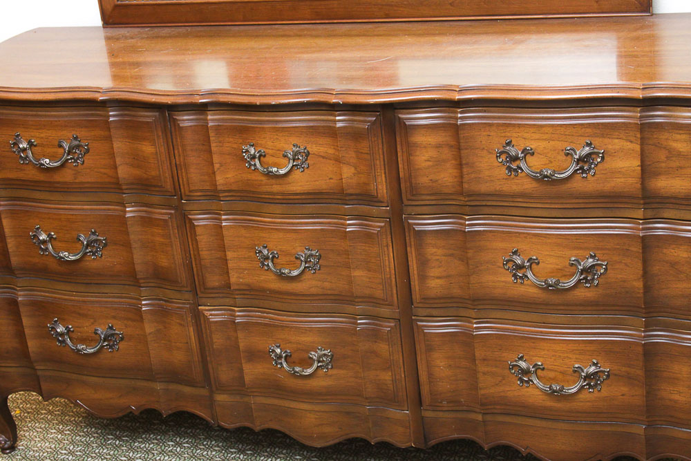 Vintage French Provincial Style Cherry Dresser with Mirror