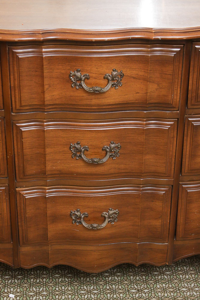 Vintage French Provincial Style Cherry Dresser with Mirror