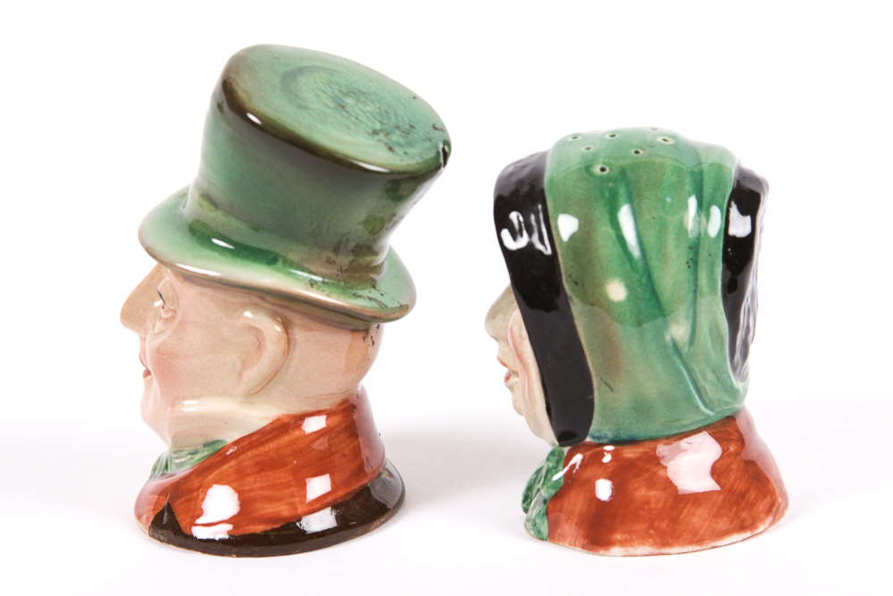 Beswick "Mr. Micawber & Sairey" Gamp Porcelain Dickens Toby Character Shakers
