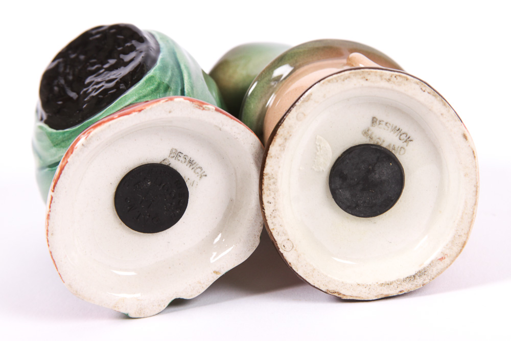 Beswick "Mr. Micawber & Sairey" Gamp Porcelain Dickens Toby Character Shakers