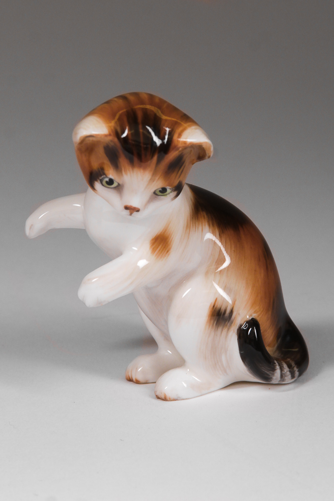 Royal Doulton Hand-Painted Cat Figurines Including "Lucky"