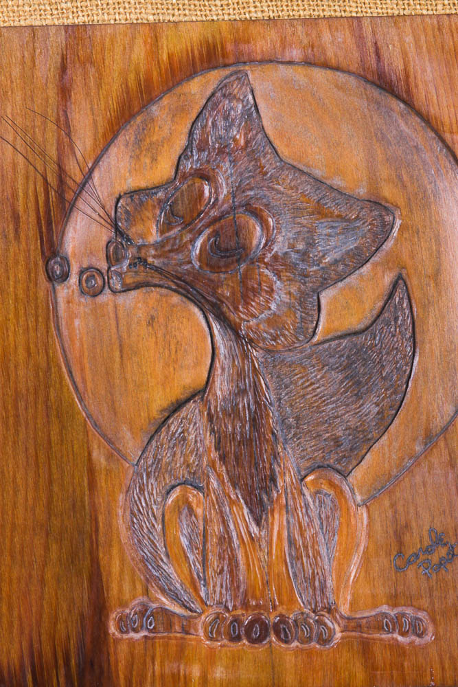 Carol Papst Signed and Framed Fox Wood Carving