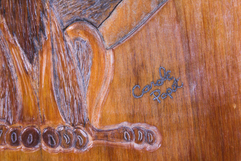 Carol Papst Signed and Framed Fox Wood Carving