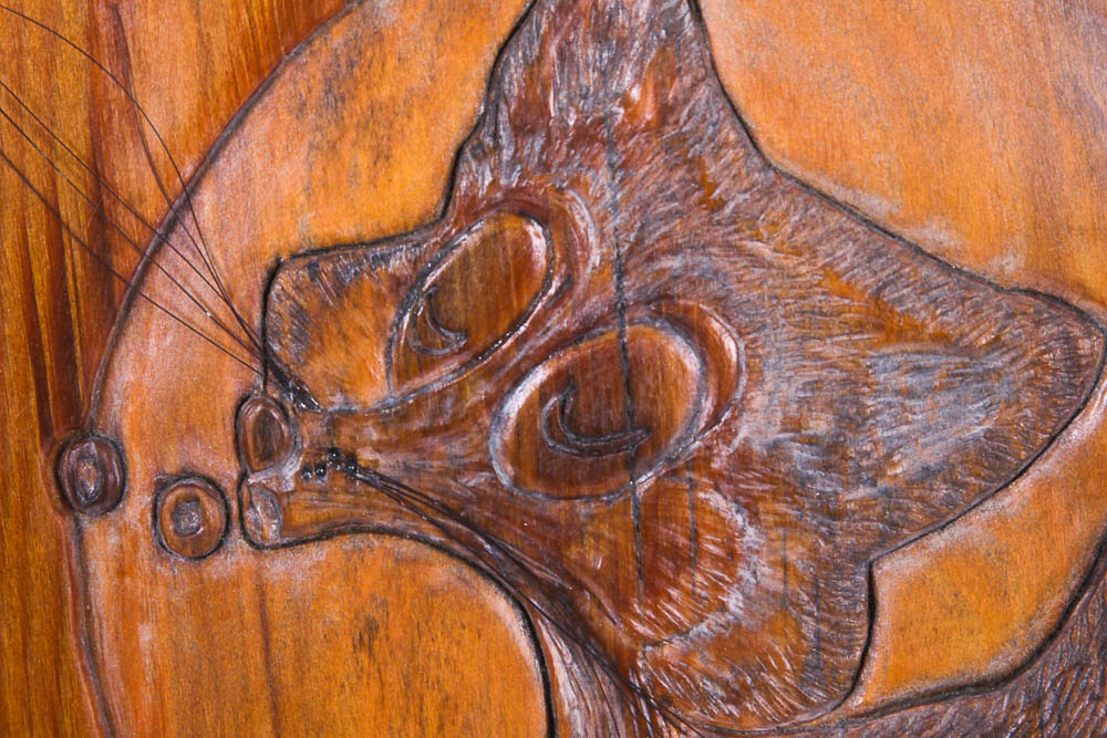 Carol Papst Signed and Framed Fox Wood Carving