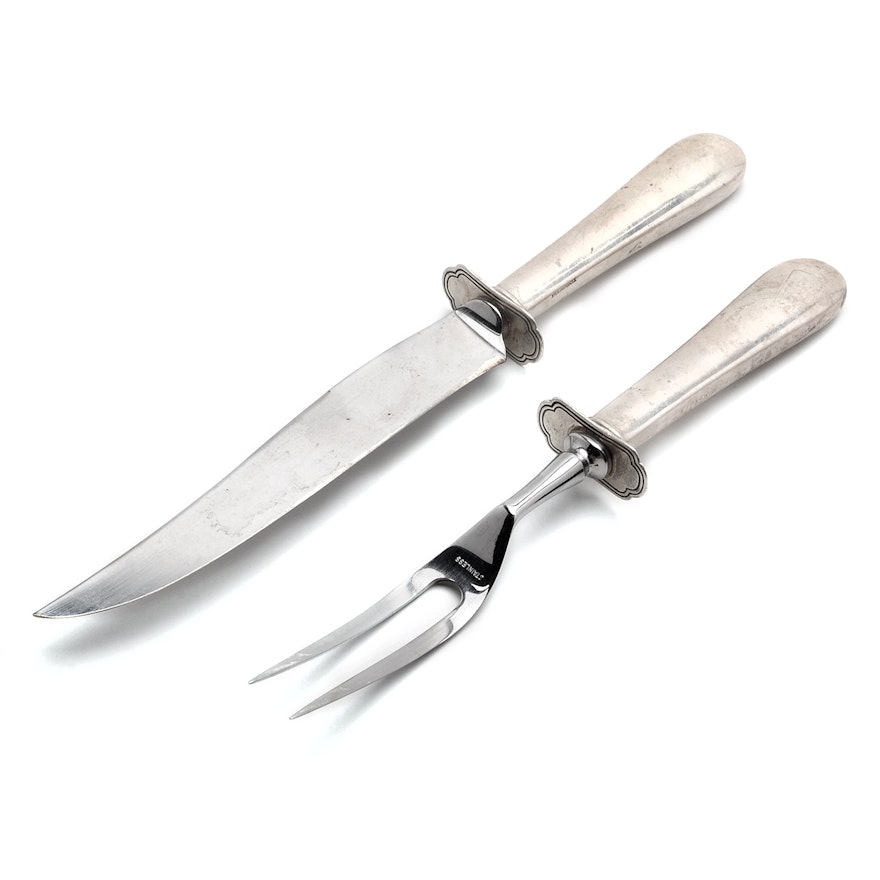 Carving Knife and Fork Set with Sterling Silver Handle