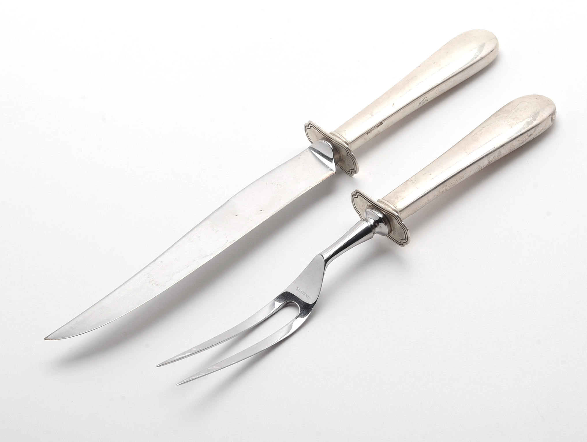 Carving Knife and Fork Set with Sterling Silver Handle