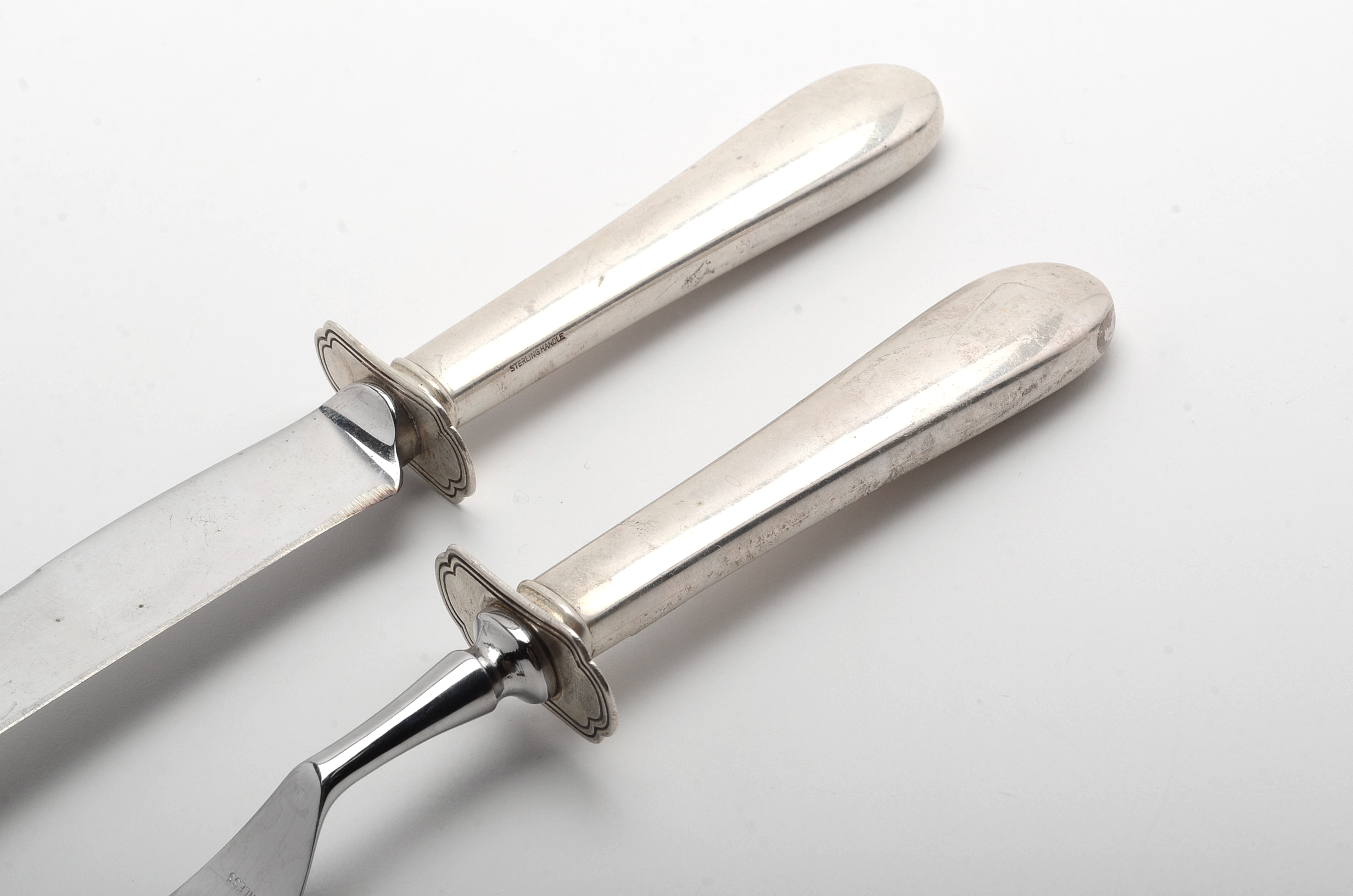 Carving Knife and Fork Set with Sterling Silver Handle