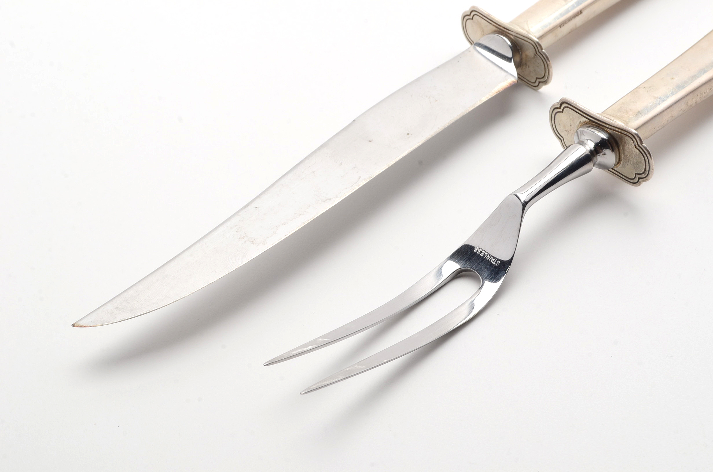 Carving Knife and Fork Set with Sterling Silver Handle