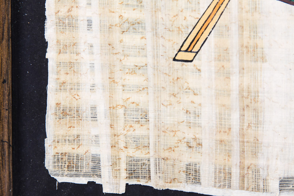 Gouache Painting on Papyrus of a Boat