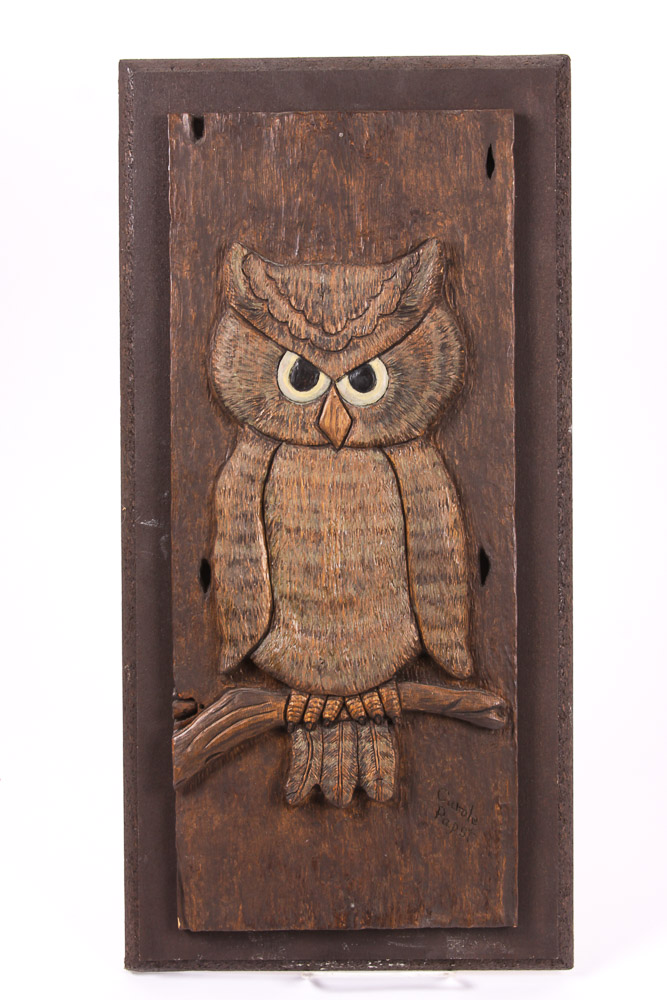 Carole Papst Owl Carving Wall Sculpture