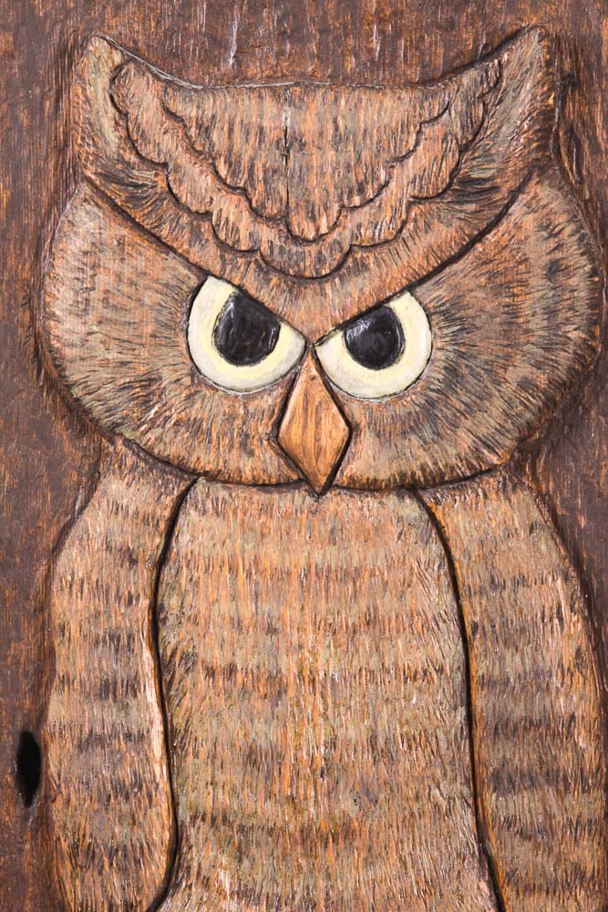 Carole Papst Owl Carving Wall Sculpture
