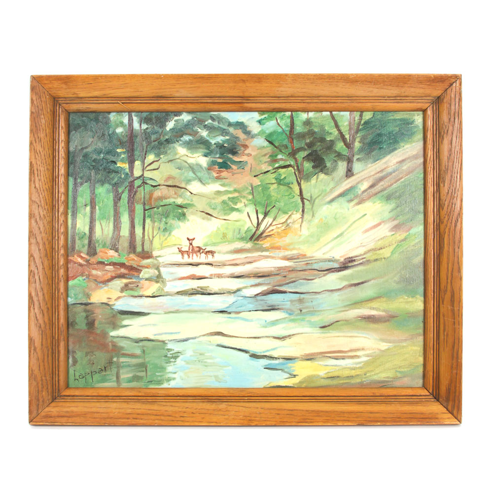 Ruth Leppert Oil Painting on Canvas of a Wooded Landscape