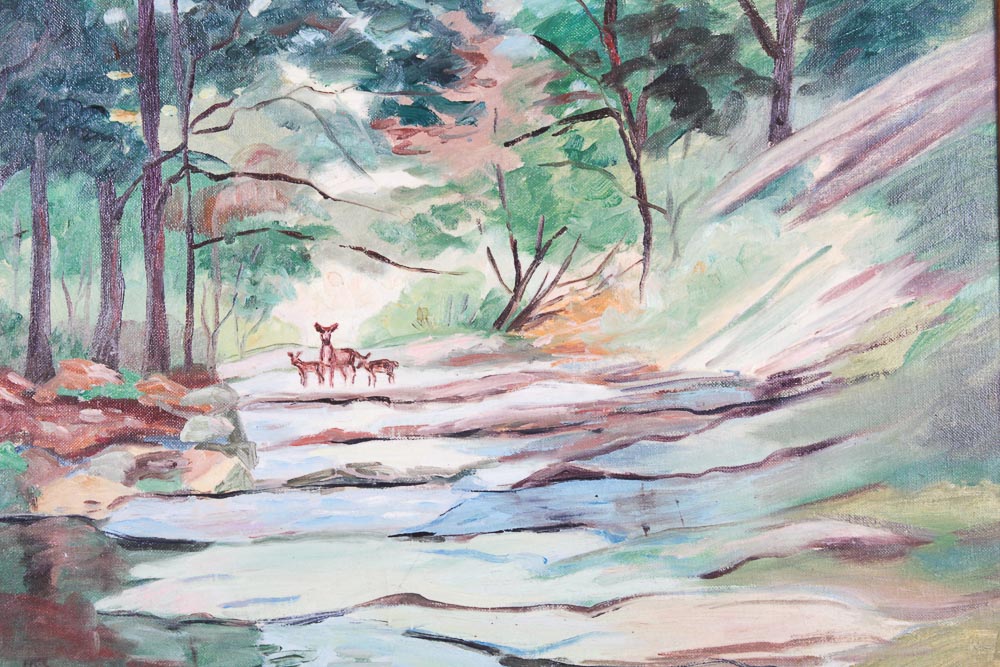 Ruth Leppert Oil Painting on Canvas of a Wooded Landscape