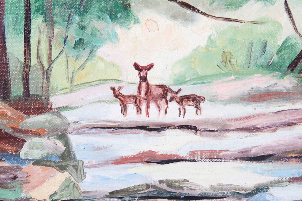 Ruth Leppert Oil Painting on Canvas of a Wooded Landscape