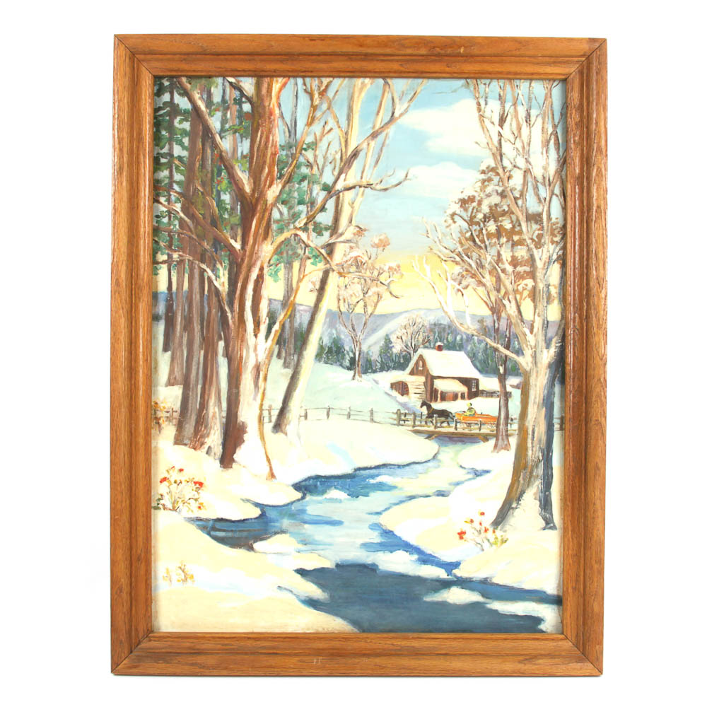 Original Oil Painting of Winter Scene