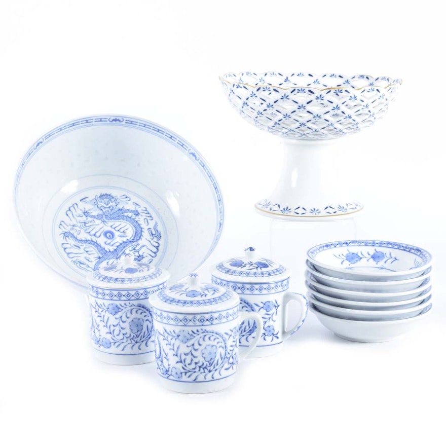 IDG Blue and White Porcelain with Compote and Bowl