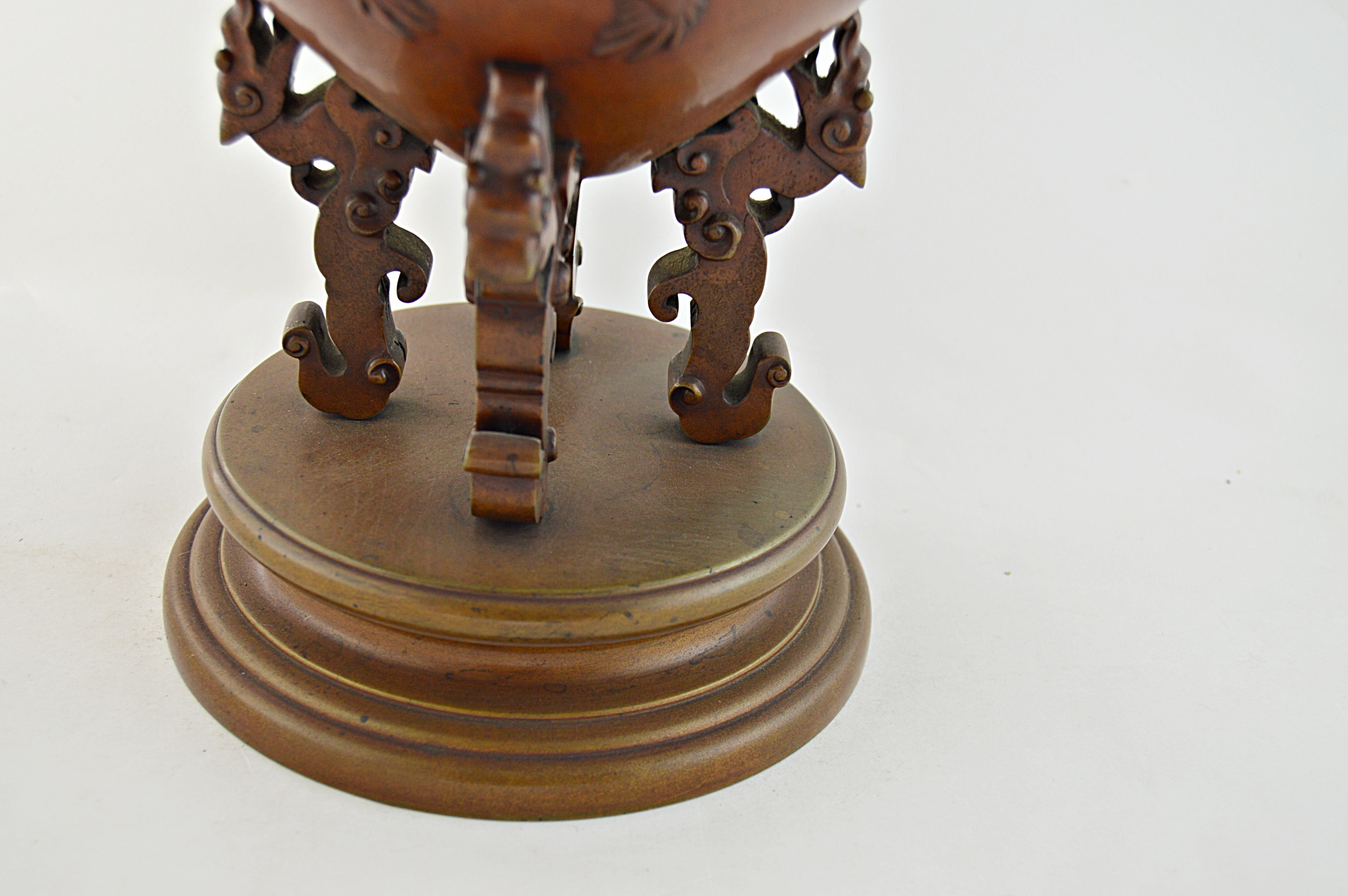 Vintage Chinese Bronze Metal Urn with Dragons and Birds of Paradise