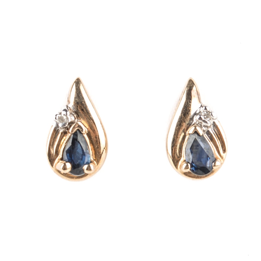 10K Yellow Gold Sapphire and Diamond Earrings