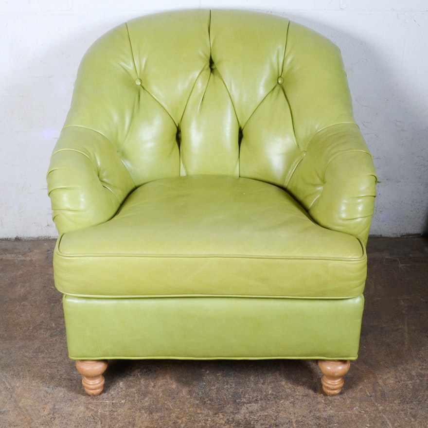 Green Leather Armchair by Maine Cottage