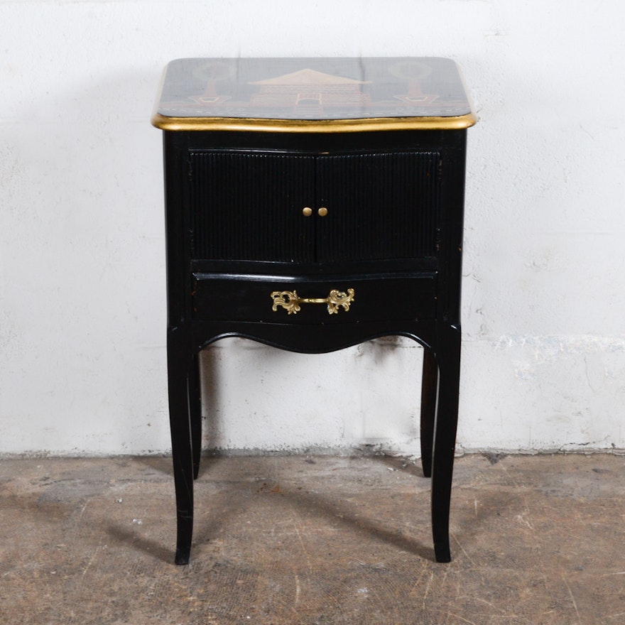 Vintage Louis XV Style End Table with Painted Motif