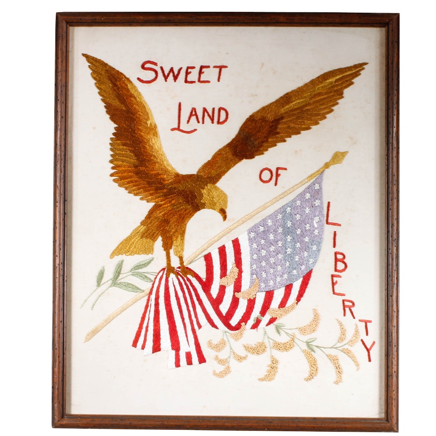 Vintage Patriotic Embroidered Tapestry "Sweet Land of Liberty"