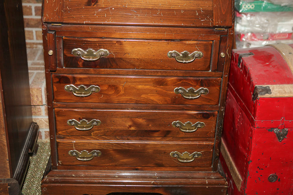 Pine Chippendale Style Secretary Bookcase by Ethan Allen