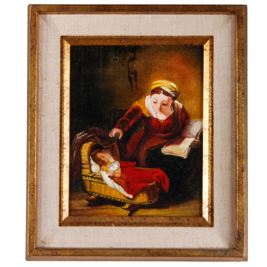 Original Oil Painting of Woman and Child