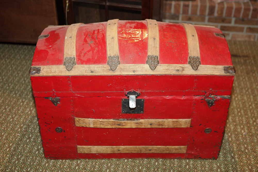 Vintage Red Steamer Trunk