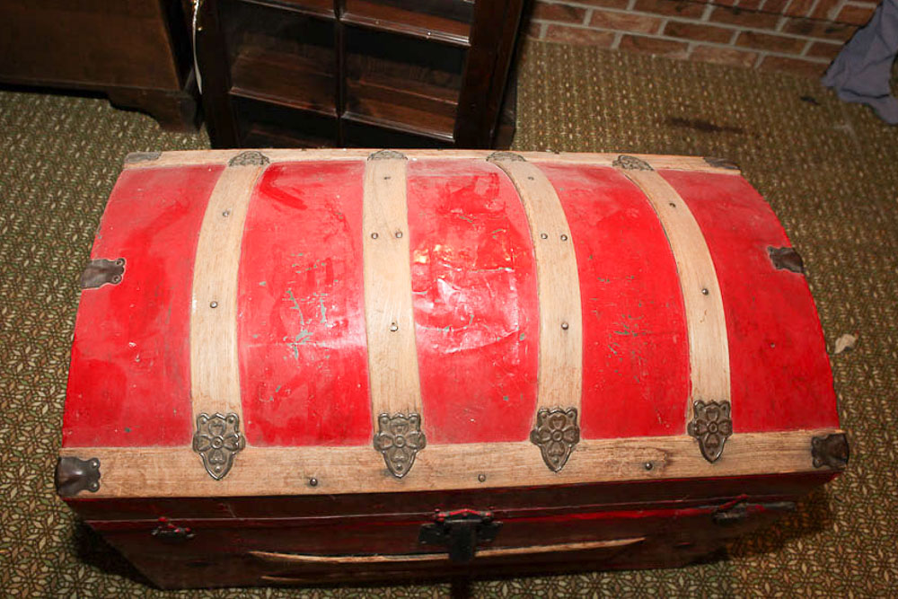 Vintage Red Steamer Trunk
