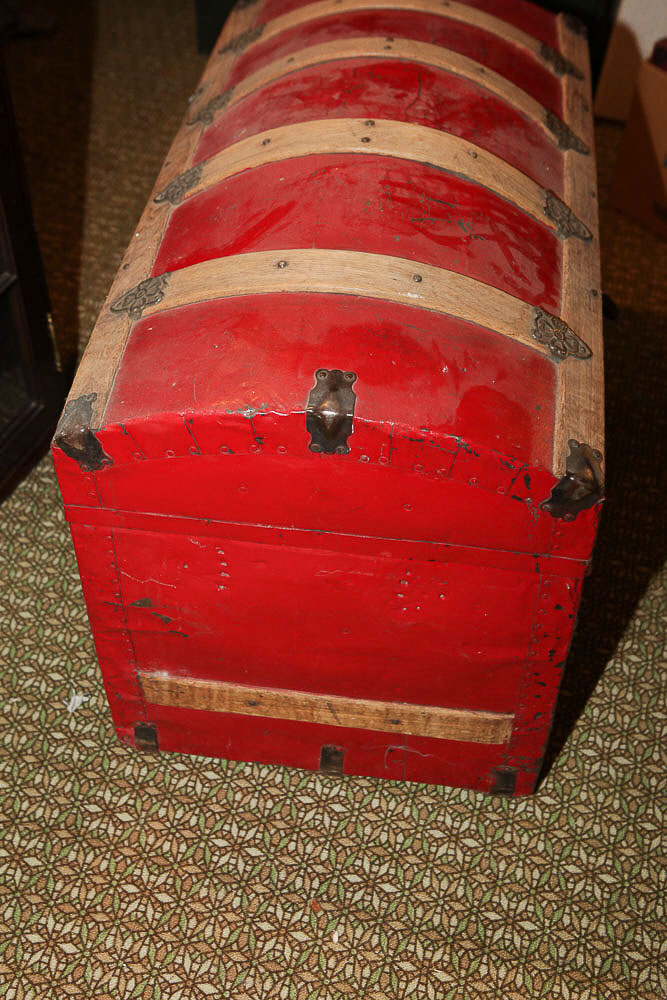 Vintage Red Steamer Trunk