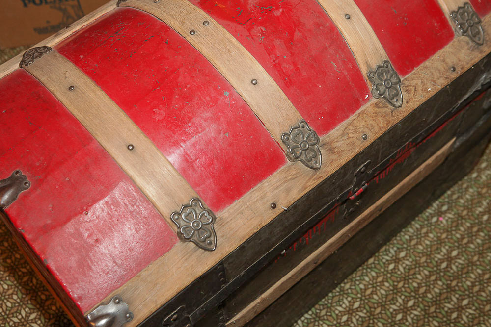 Vintage Red Steamer Trunk