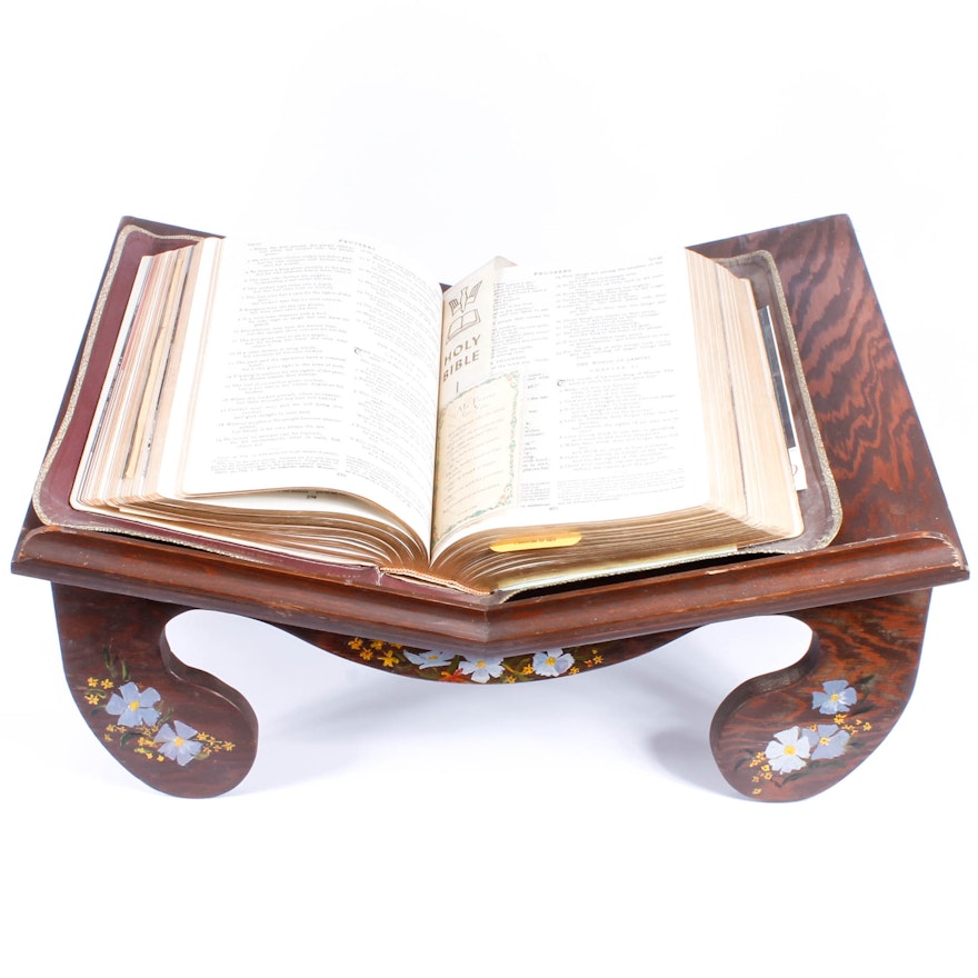 Vintage Bible and Wood Book Stand