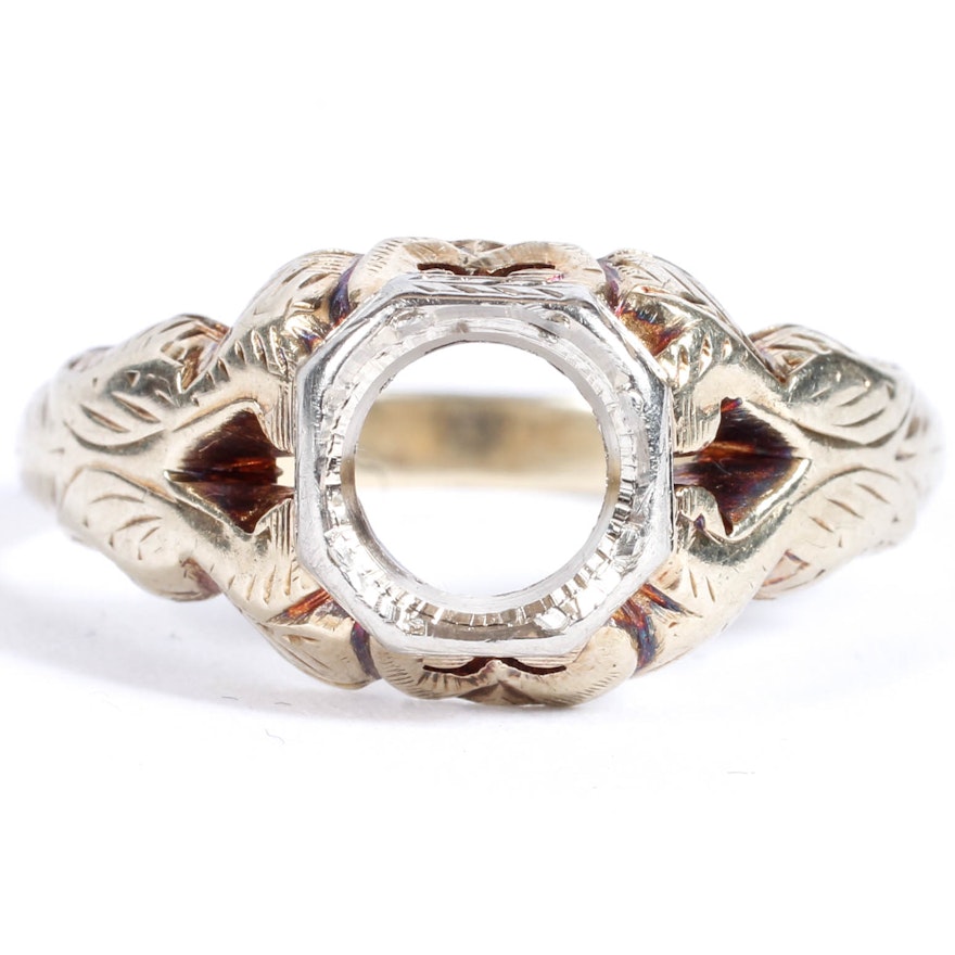 14K Yellow and White Gold Ring Setting