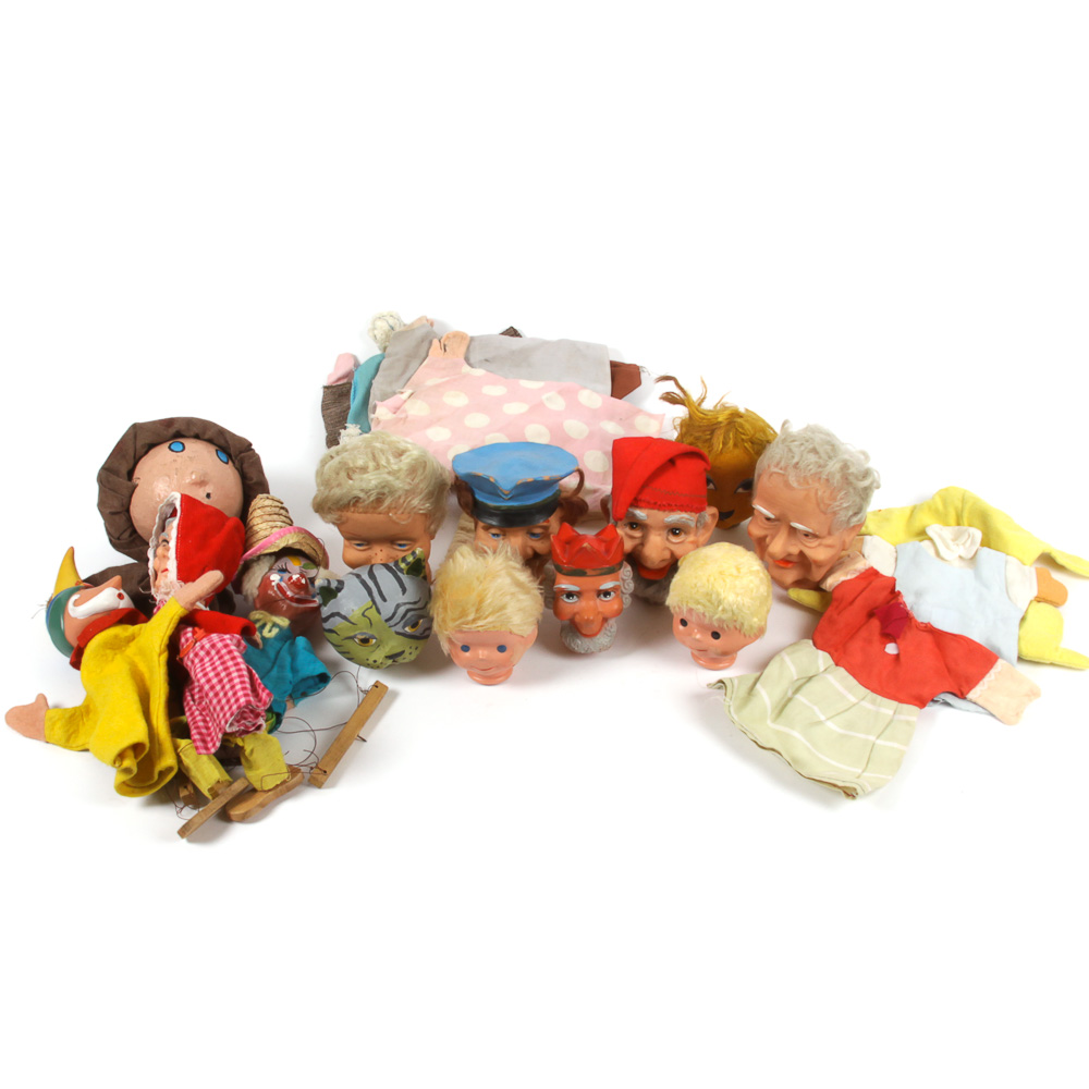 Vintage Puppets with Assortment of Doll and Puppet Parts