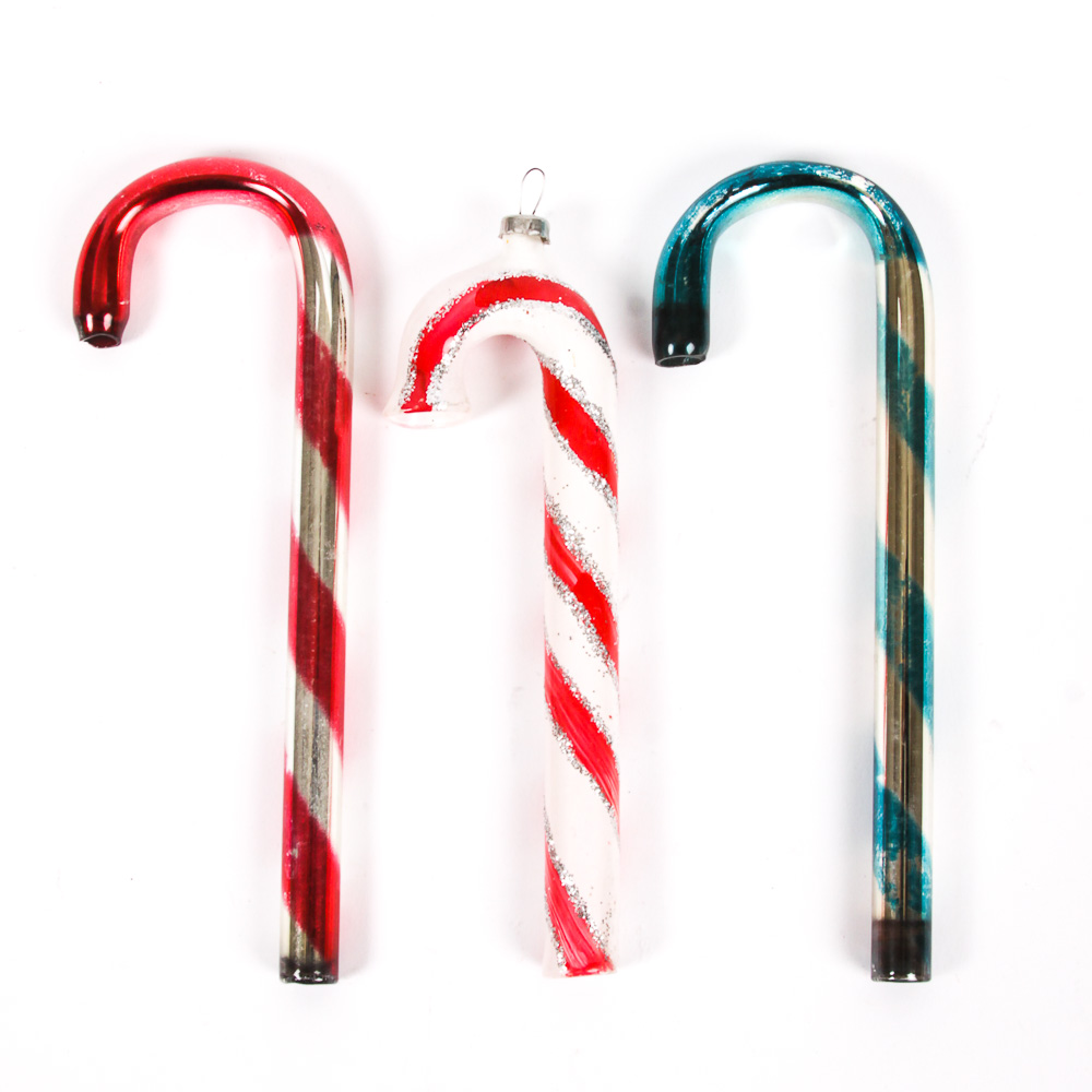 Group of Vintage Glass Candy Cane Holiday Ornaments