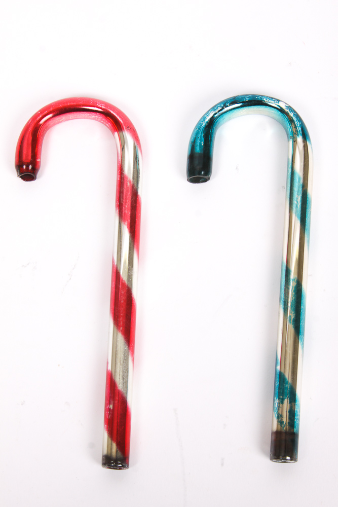 Group of Vintage Glass Candy Cane Holiday Ornaments