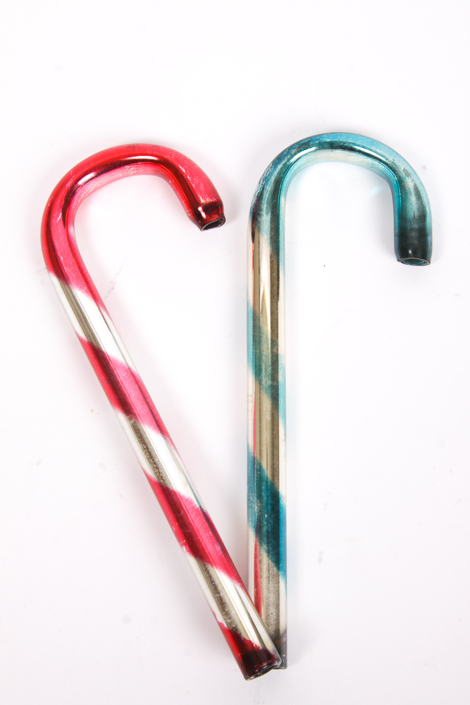 Group of Vintage Glass Candy Cane Holiday Ornaments