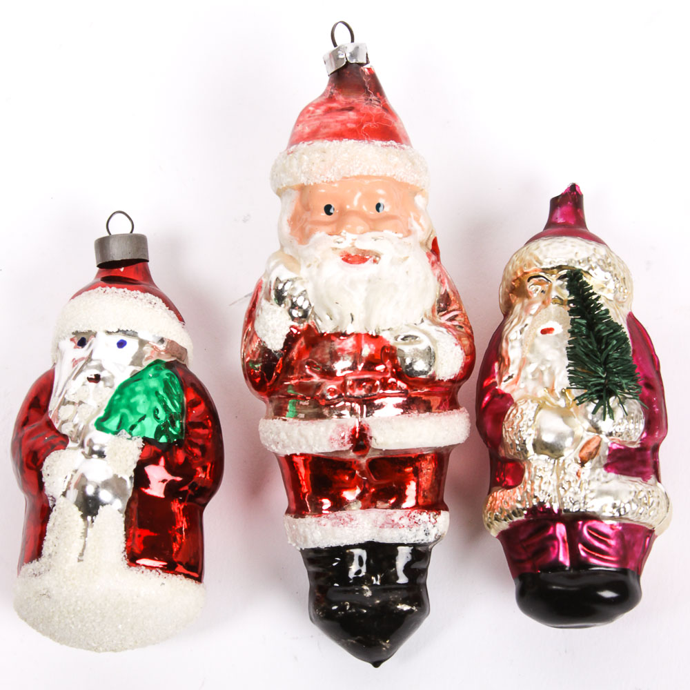 Vintage Blown Glass Santa Ornaments