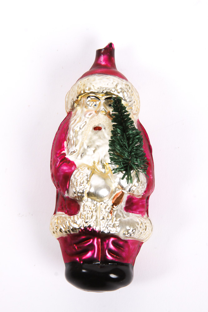 Vintage Blown Glass Santa Ornaments