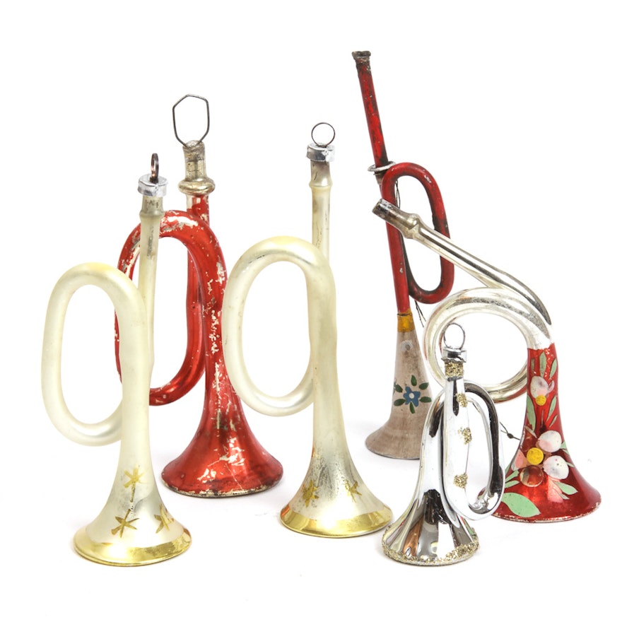 Vintage Glass Horn Ornaments