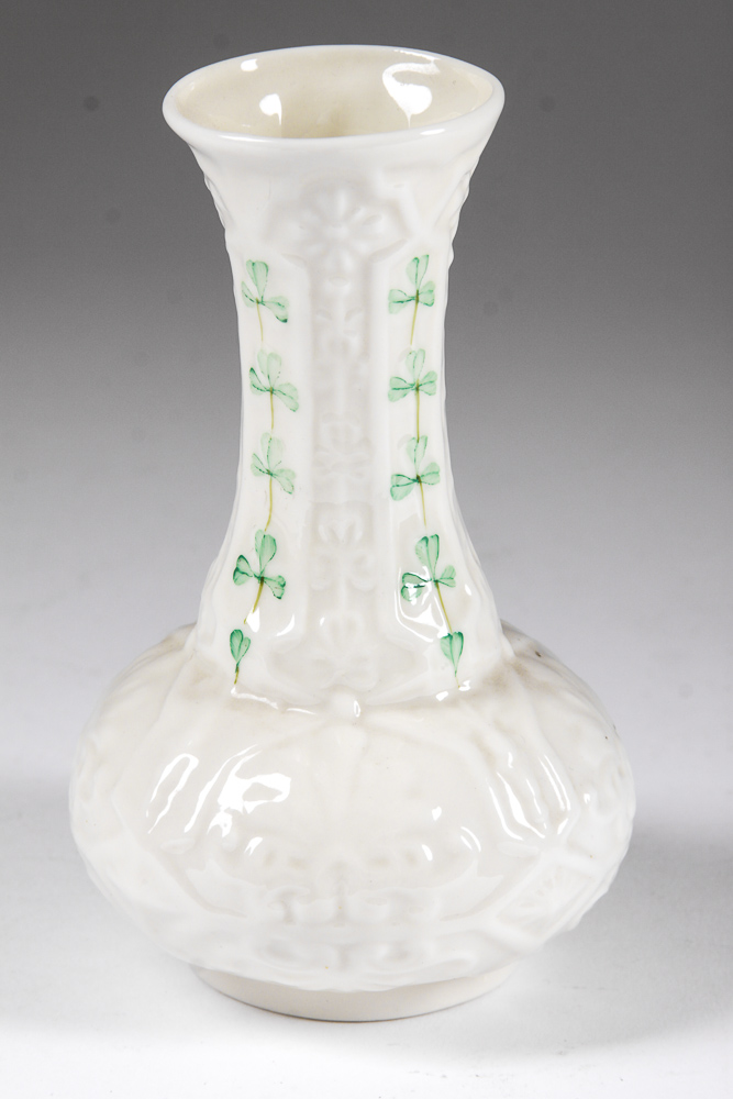 Vintage Belleek Hand-Painted Shamrock Bud Vase