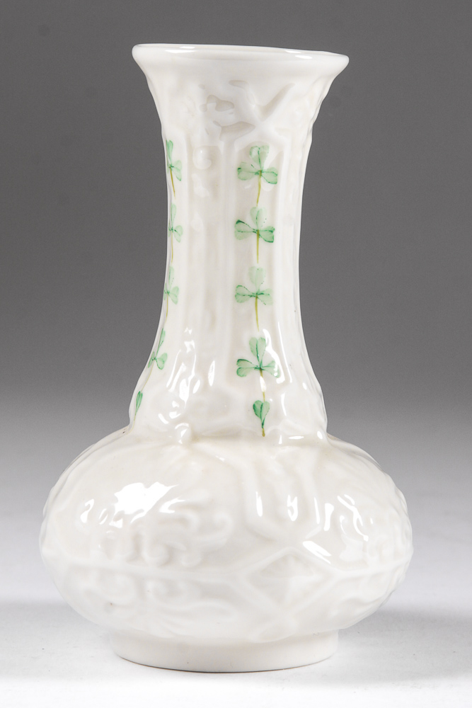 Vintage Belleek Hand-Painted Shamrock Bud Vase