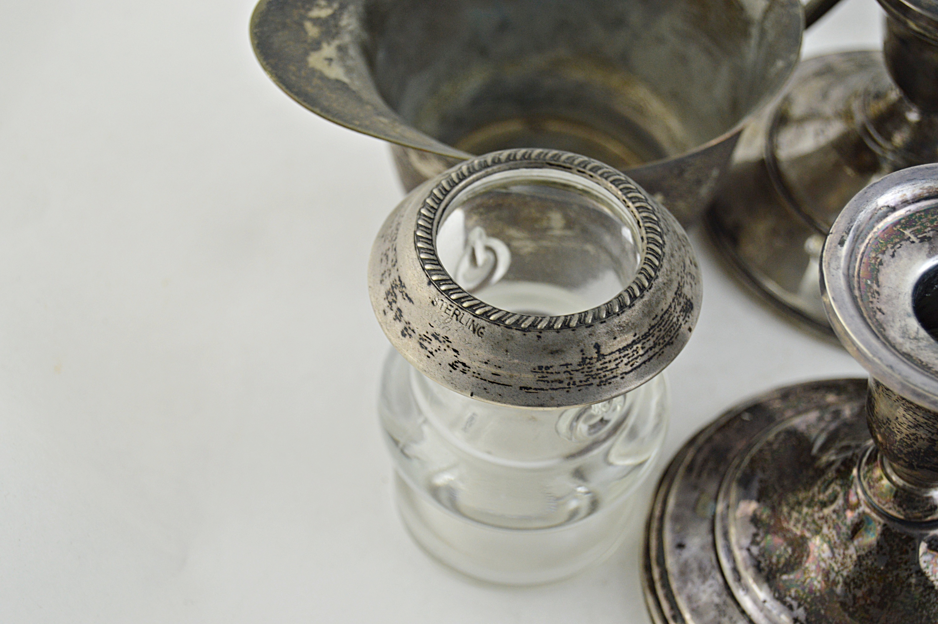 Sterling Silver Candleholders, Coasters, Snuffer