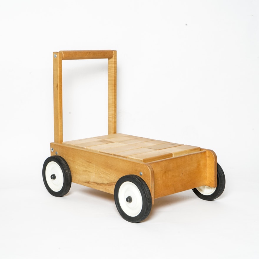 Wood Children's Building Blocks Cart