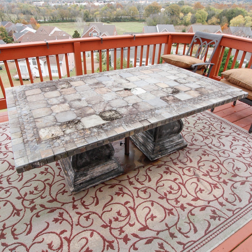 Rustic Tile Outdoor Table and Umbrella